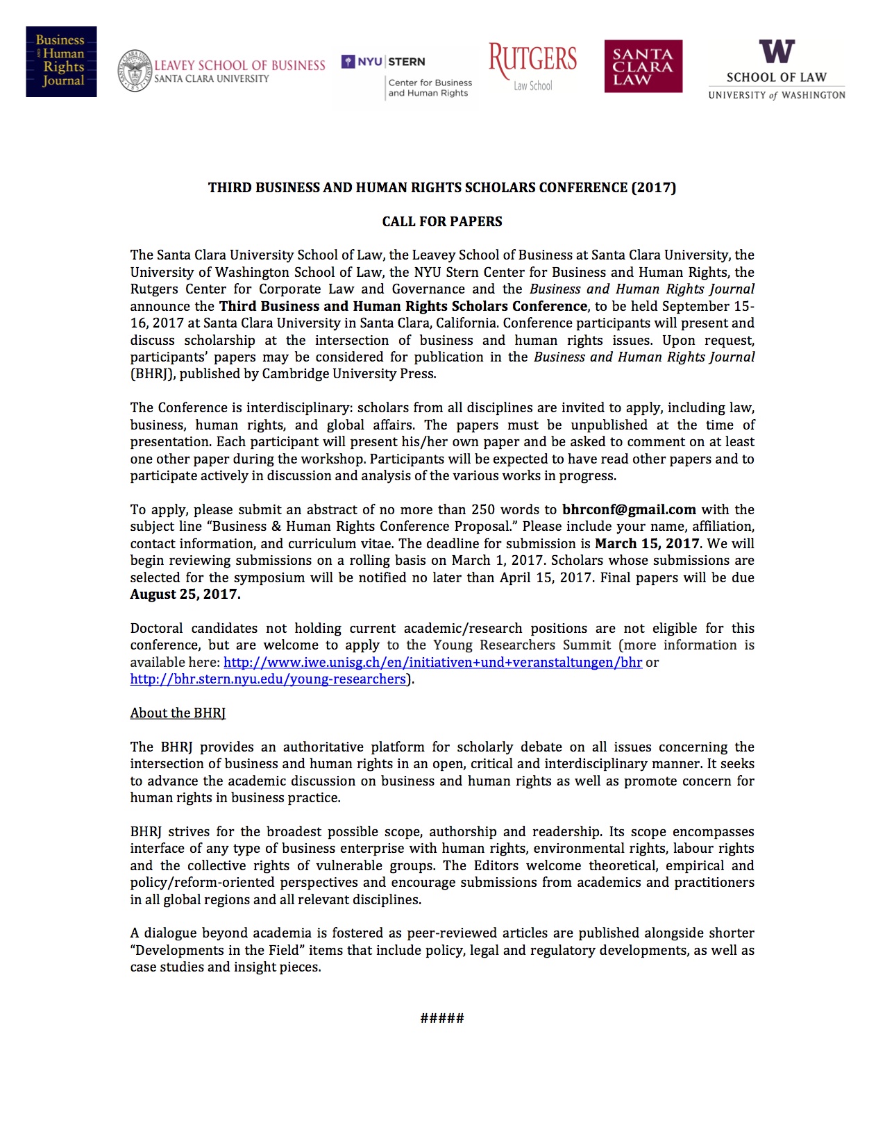 Call for Papers - BHR Conference 2017 Call for Papers - BHR Conference 2017